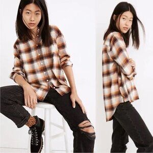 Madewell Flannel Side-Button Oversized Ex-Boyfriend Shirt  Plaid Size S New